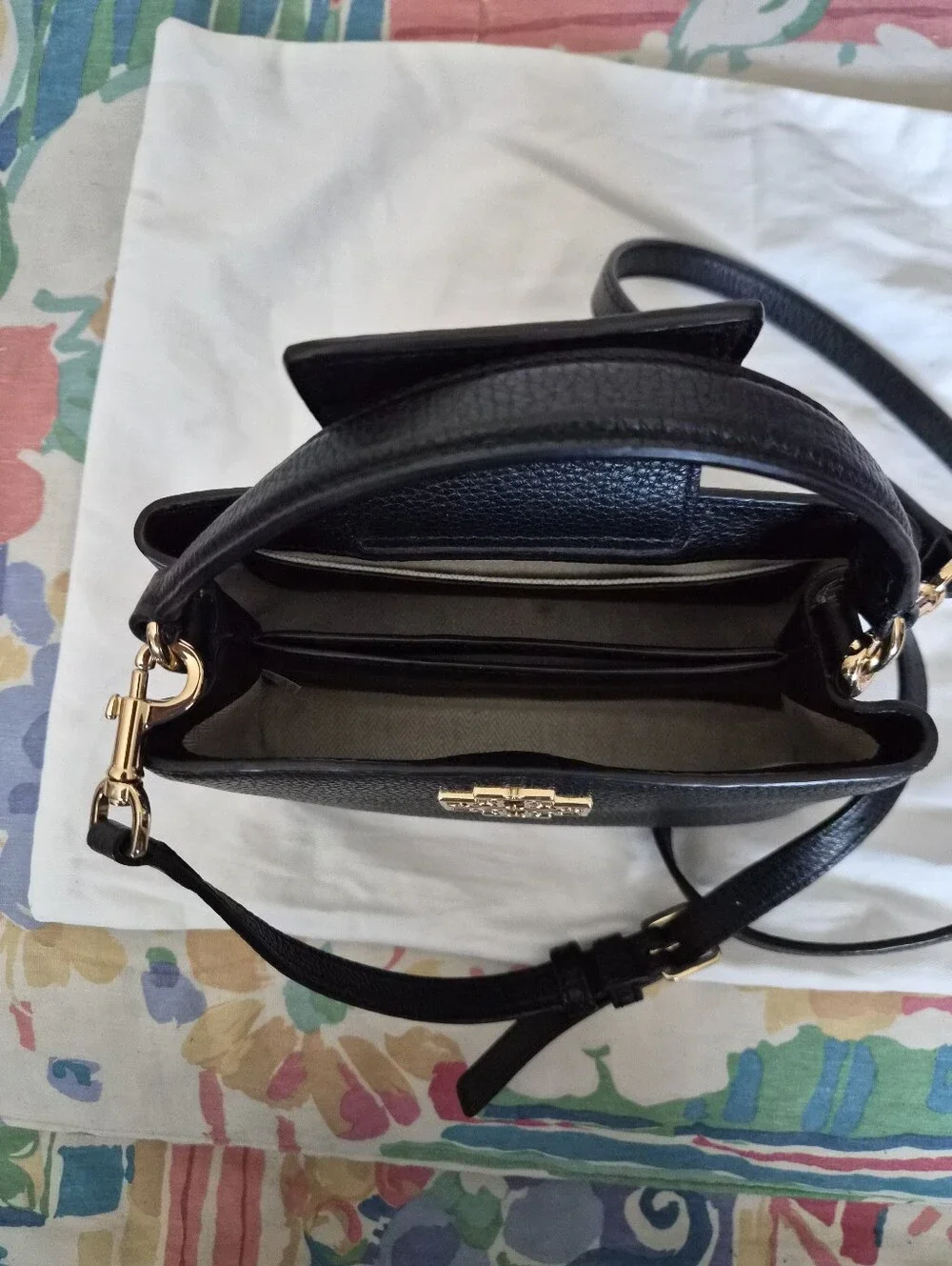Tory Burch Mini Black Pebbled Leather Crossbody Bag Gold Hardware